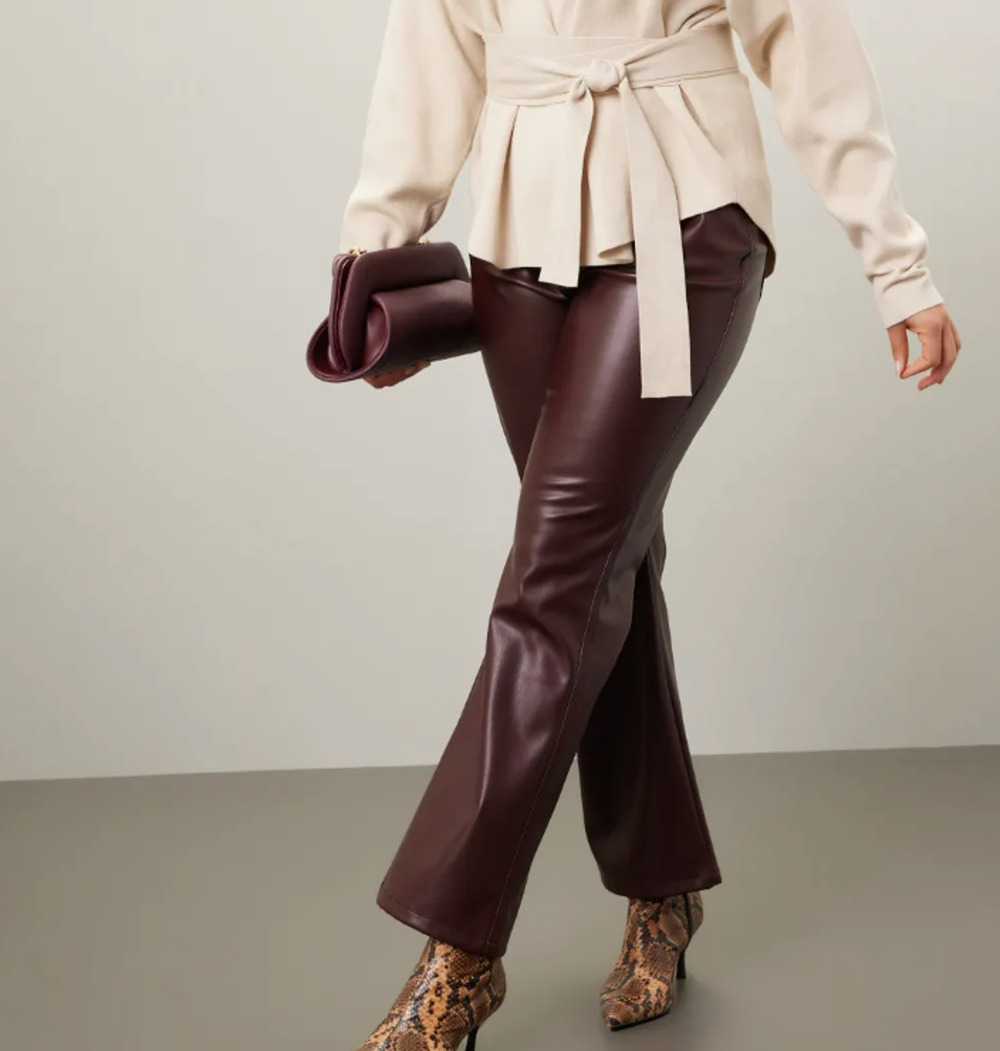 Marissa Web Brown Faux Leather Kick Flare Pants Size 8 Trouser Slimming $325